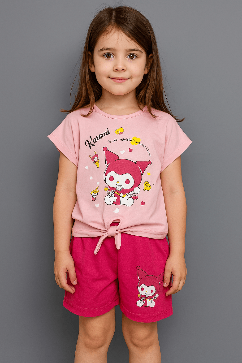 Kuromi Baskılı Kız Çocuk Pembe Alt-Üst Takım 3-6 Yaş