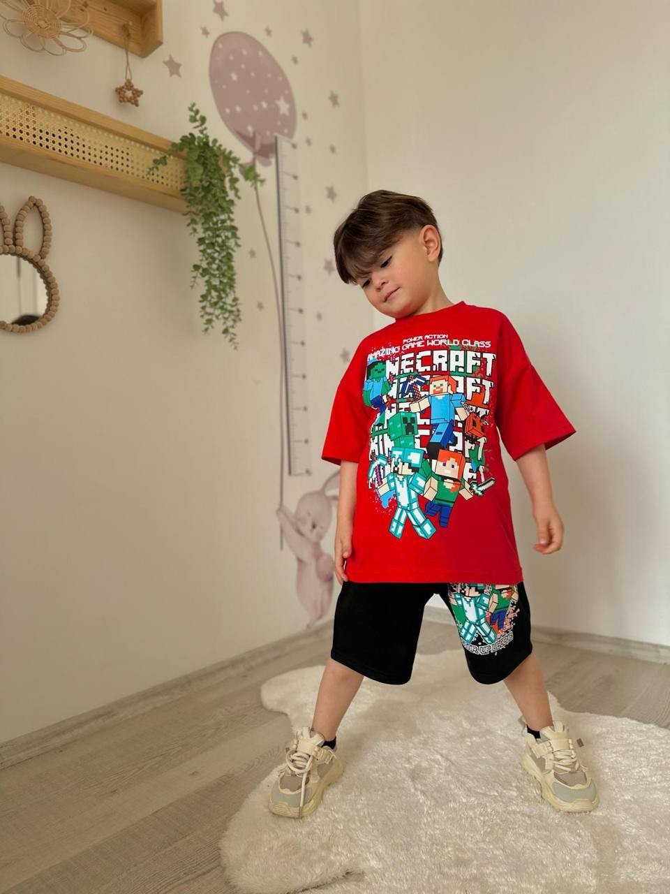 Minecraft Baskılı Erkek Çocuk Şortlu Takım