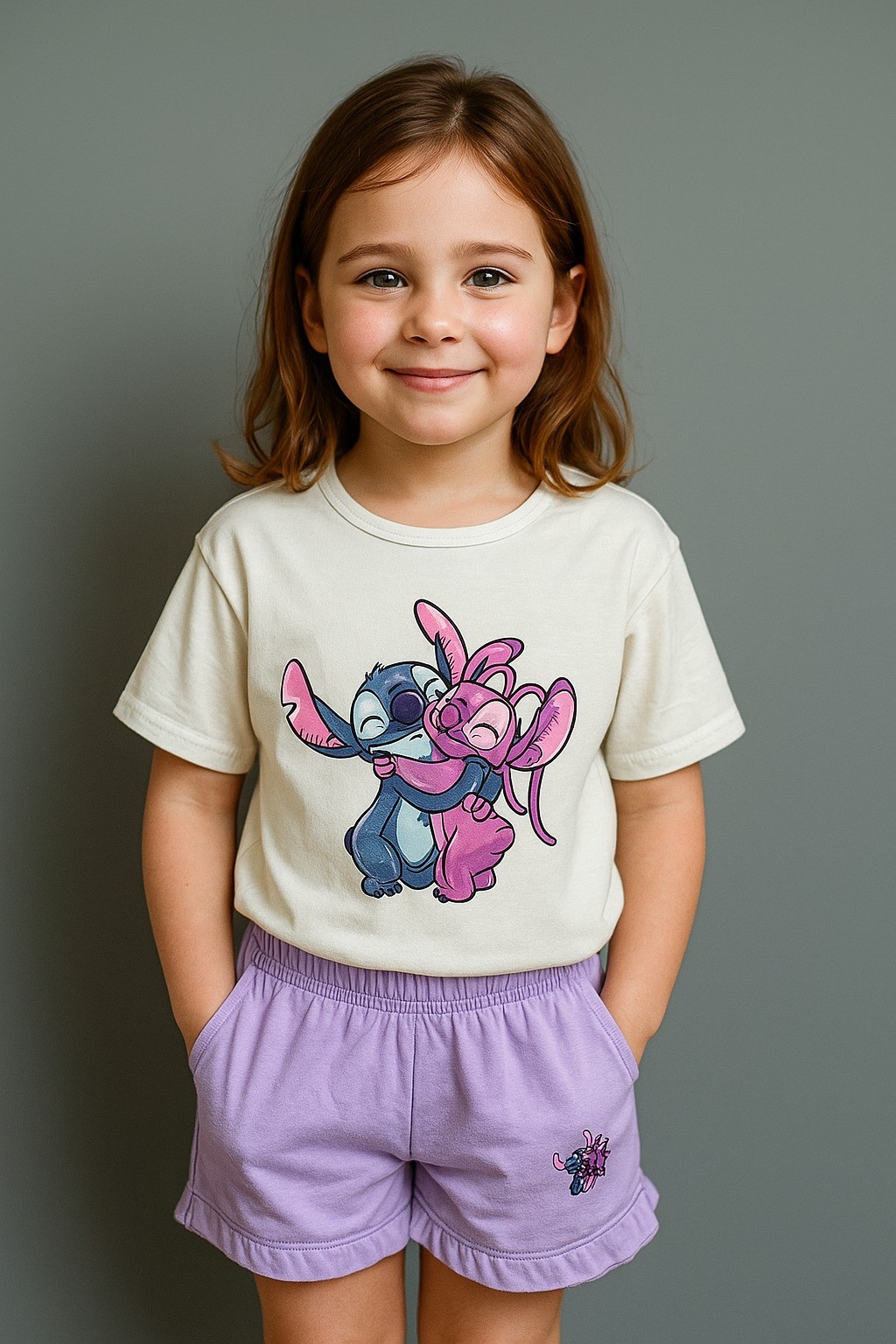 Stitch ve Angel Baskılı Kız Çocuk Alt-Üst Takım 3-6 Yaş