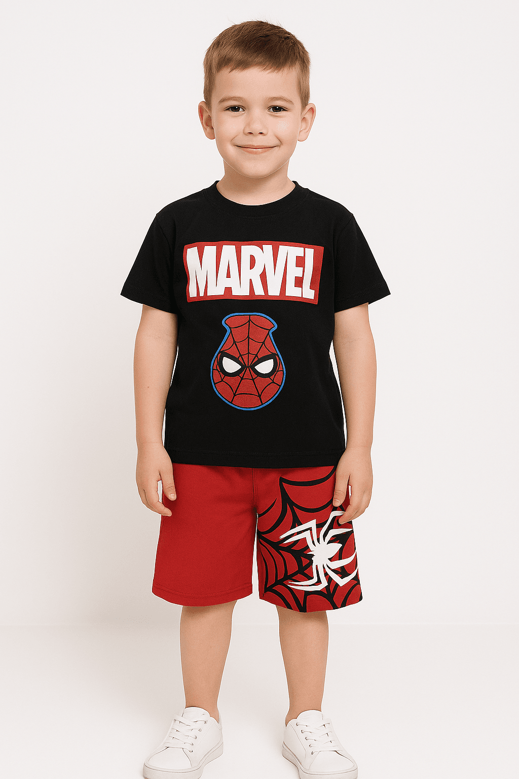 Marvel And Spider Temalı Kırmızı Renk Alt Üst Erkek Takım 3-10 Yaş Arası