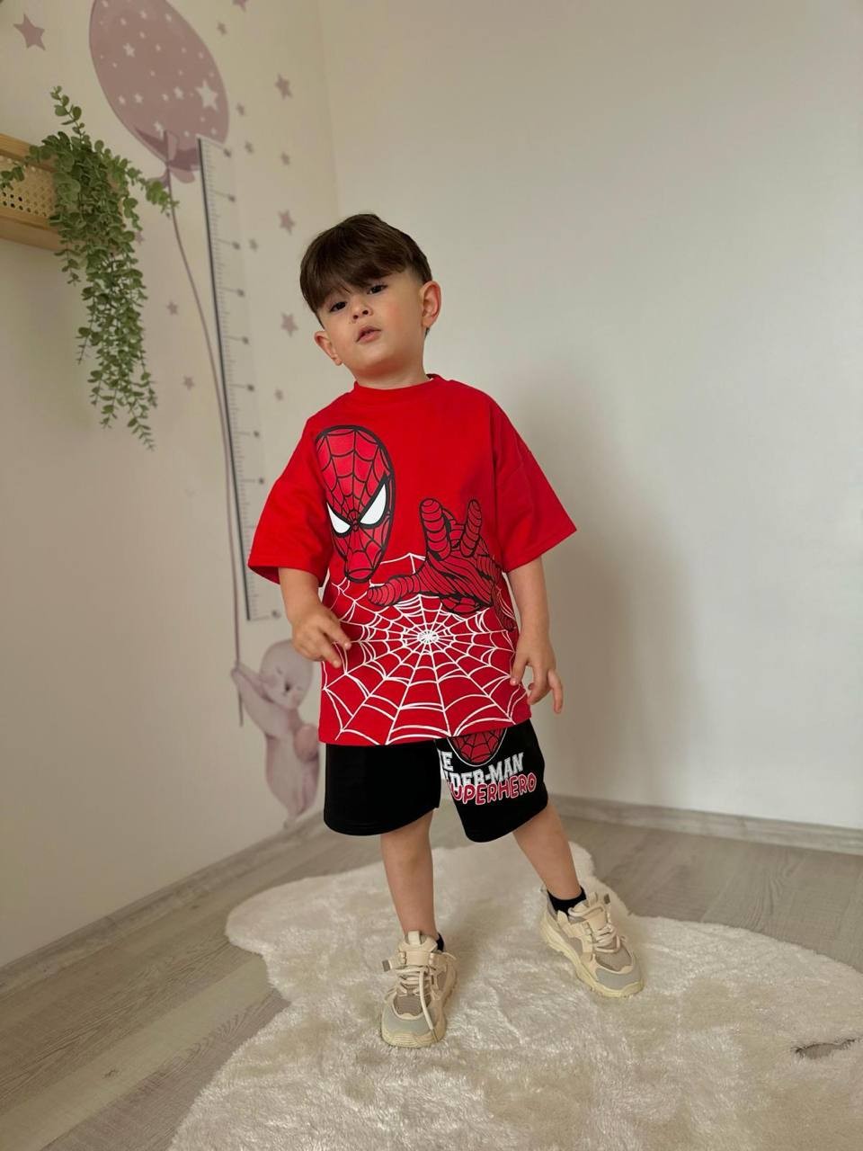 Spider Man Baskılı Kırmızı Erkek Çocuk Şortlu Takım