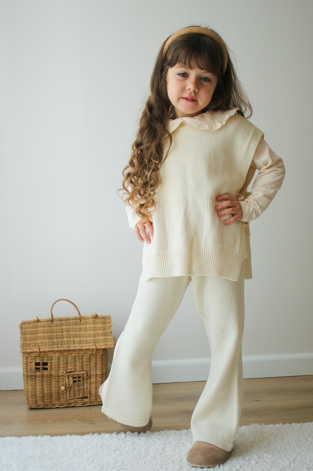 Krem Oversize Triko Kız Çocuk Takım 3-10 Yaş