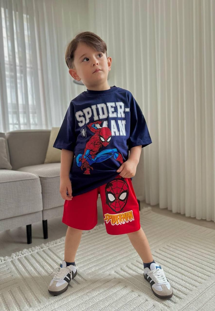 Spider Man Baskılı Erkek Çocuk Şortlu Takım
