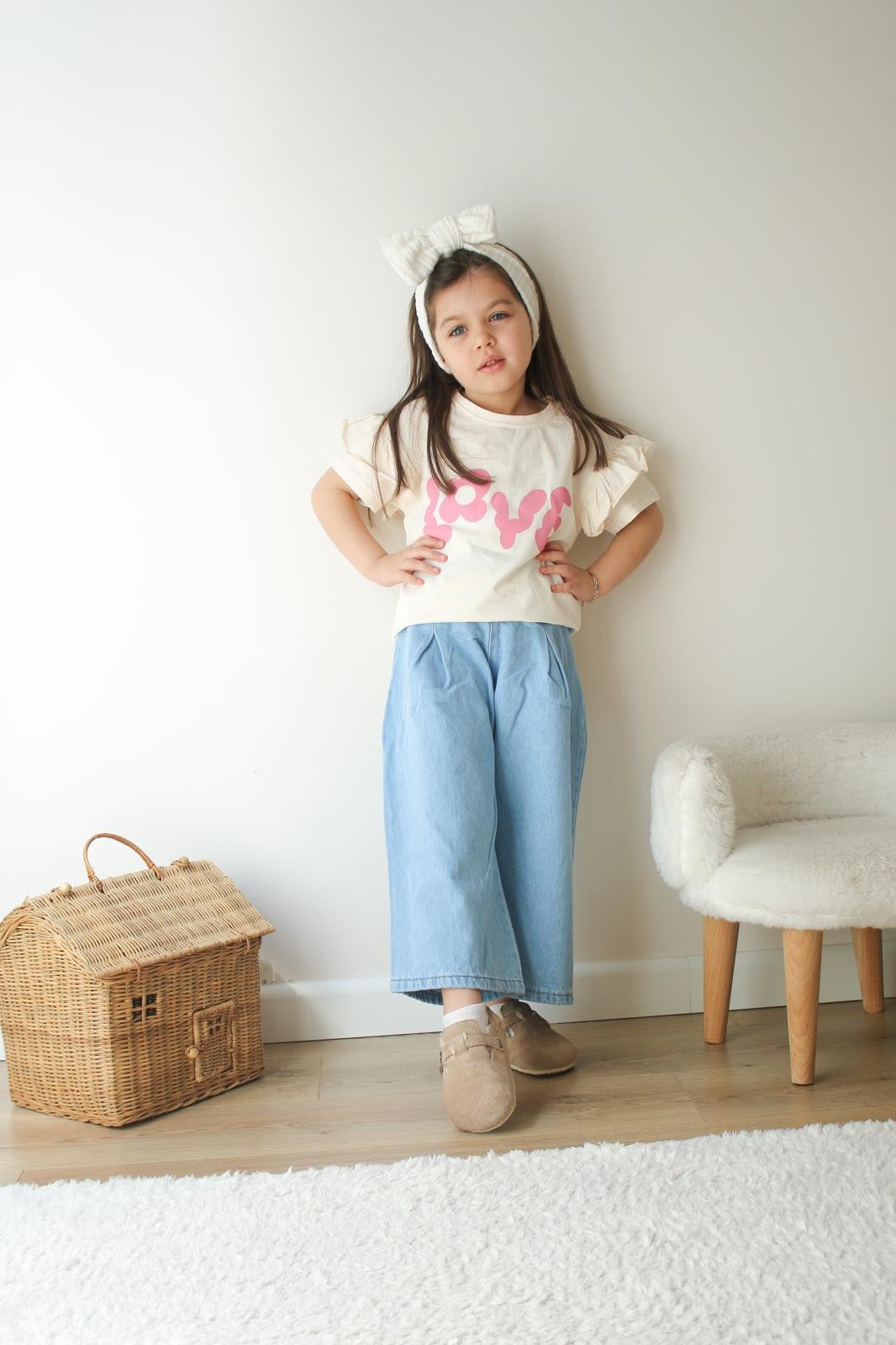 Love Detaylı Kot Pantolonlu Kız Çocuk Takım