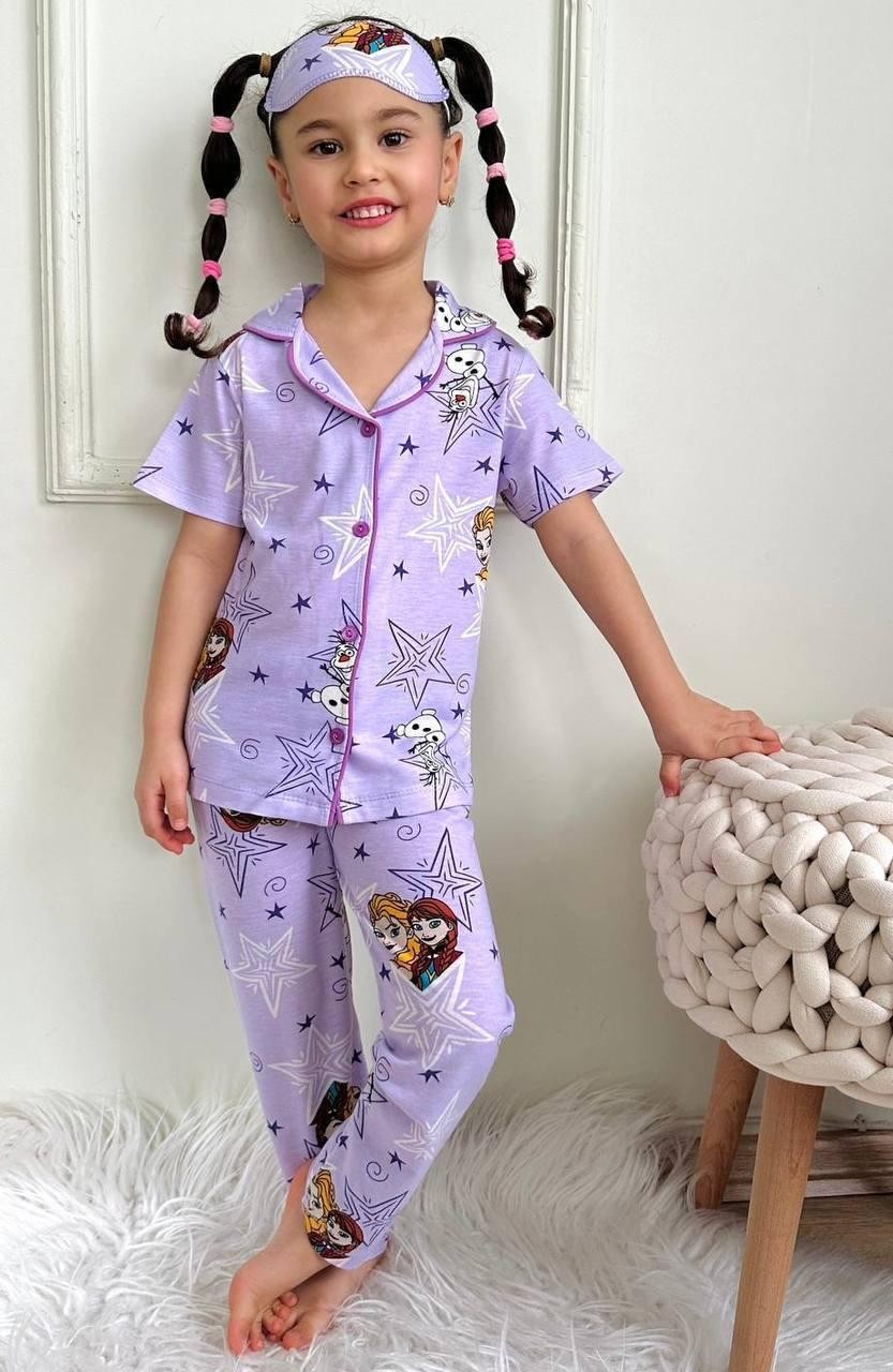 Frozen Temalı Lila Kız Çocuk Pijama Takımı