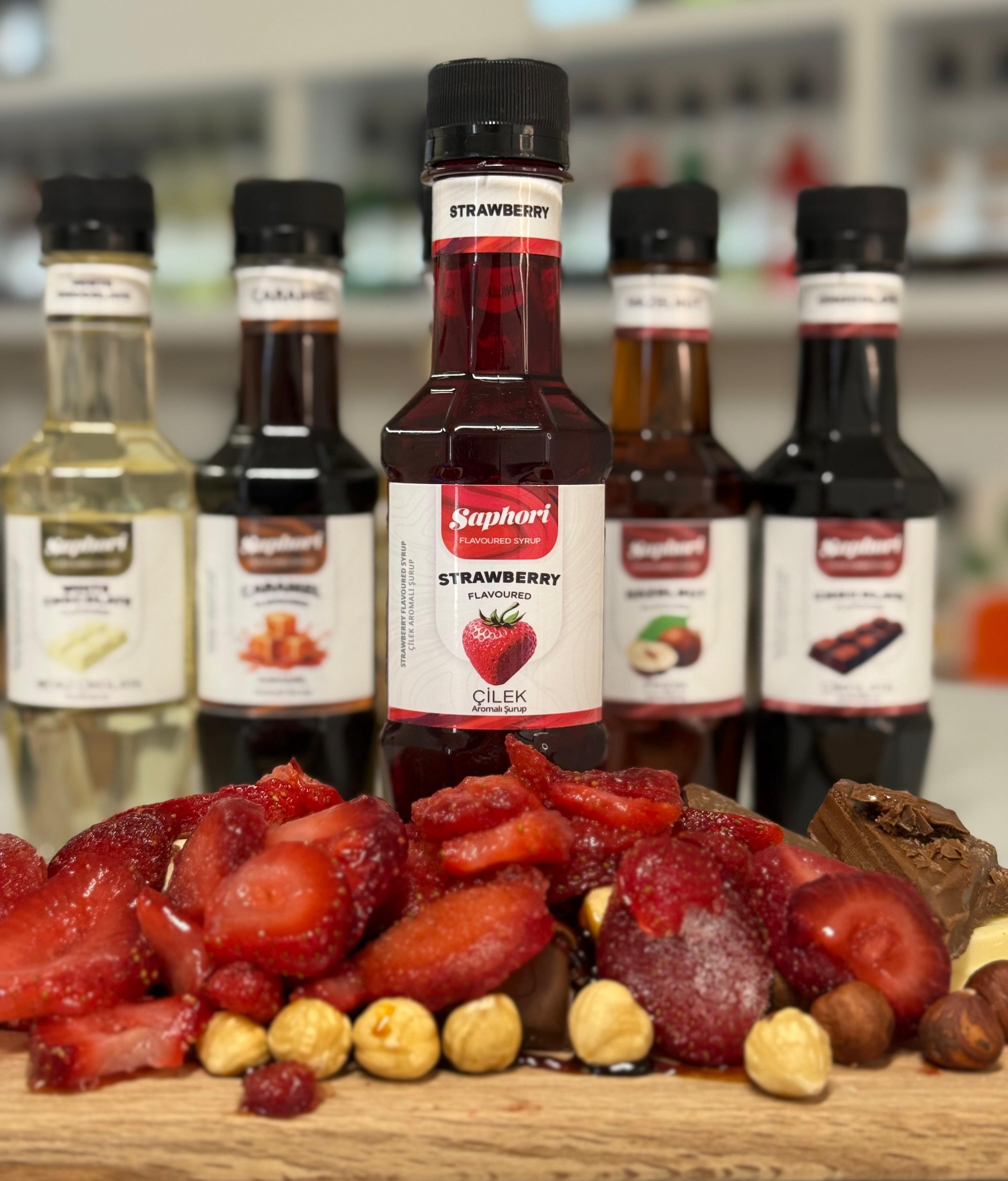Saphori Çilek Aromalı Kokteyl Şurubu, Kahve Şurubu 250 ML