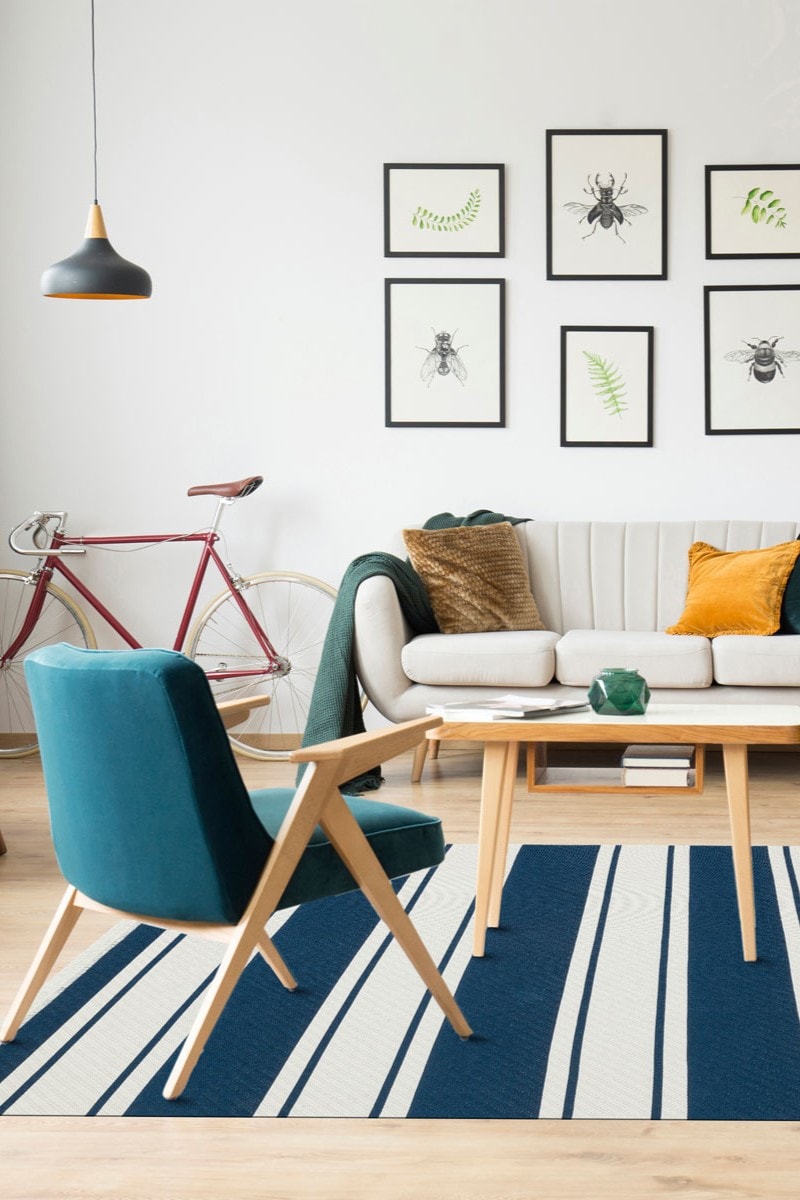 Arya 12 Mavi Çift Taraflı Pamuklu Renkli Kilim Makinede Yıkanabilir Banyo Balkon Mutfak Kilimi