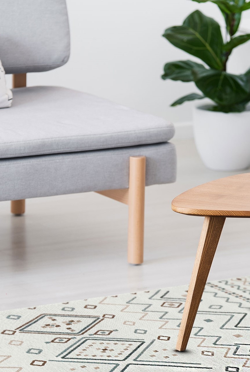 Arya 05 Bej Mavi Yıkanabilen Çift Taraflı Kilim