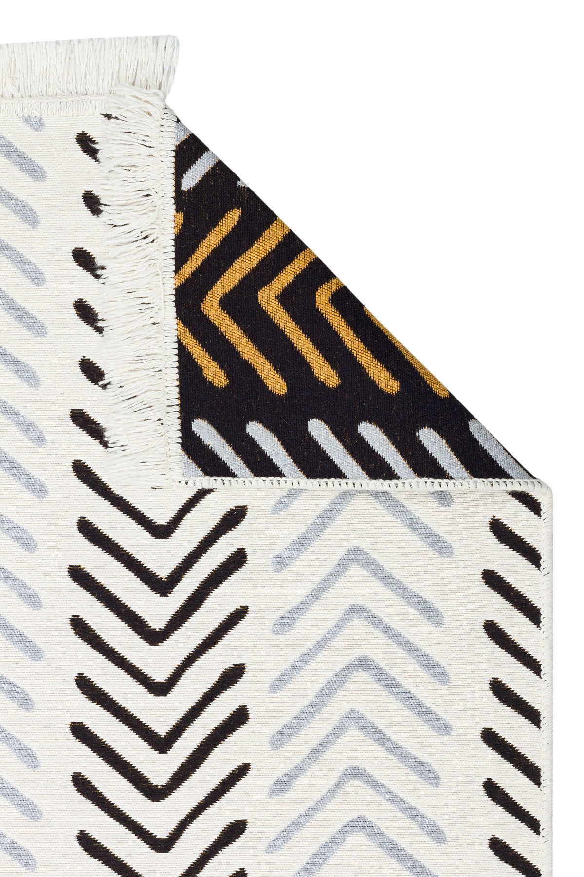 Arya 19 Beyaz Siyah Çift Taraflı Pamuklu Renkli Kilim Makinede Yıkanabilir Banyo Balkon Mutfak Kilimi