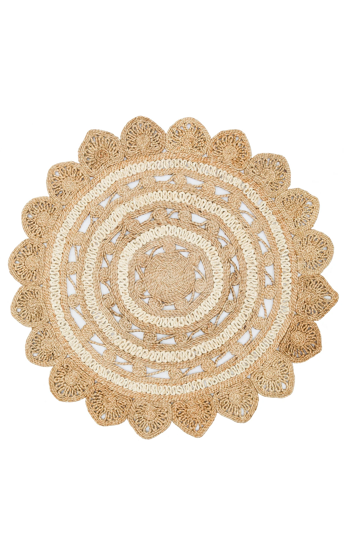 Solo Ca-105 Natural Beyaz Jüt El Dokuma Hasır Dekoratif Jüt Örgü Halı Vintage Jüt Yuvarlak Kilim