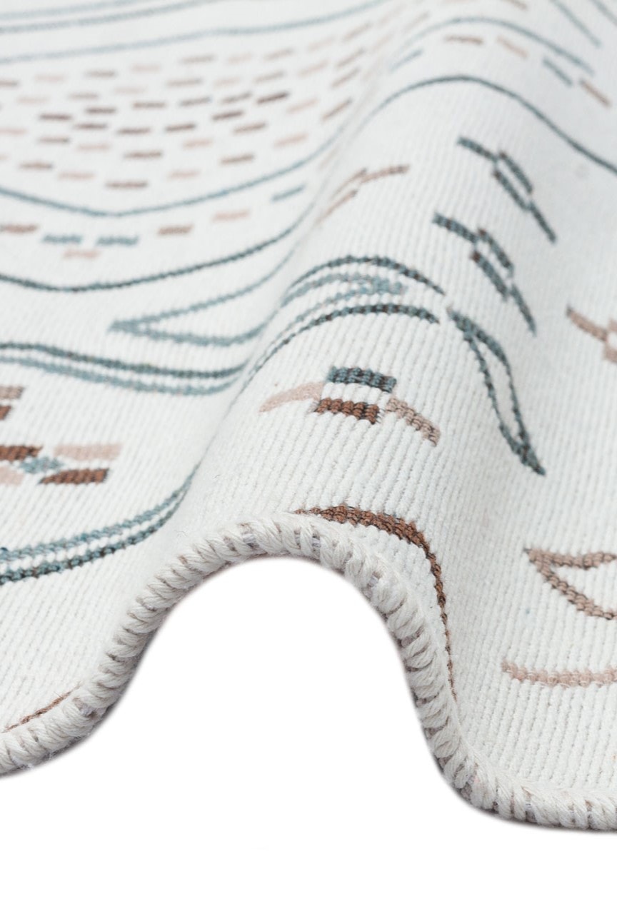 Arya 05 Bej Mavi Yıkanabilen Çift Taraflı Kilim