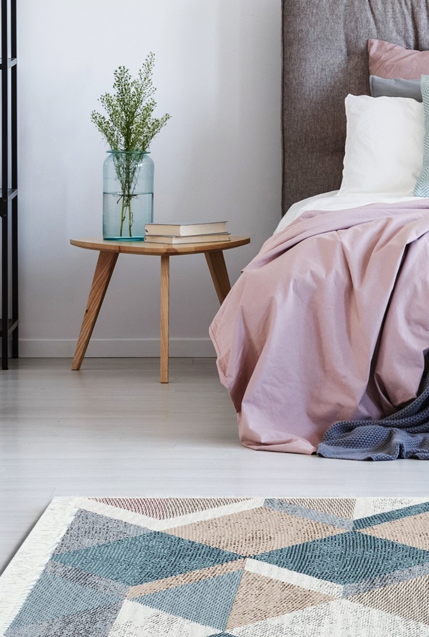 Arya 10 Mavi Pembe Yıkanabilen Çift Taraflı Kilim