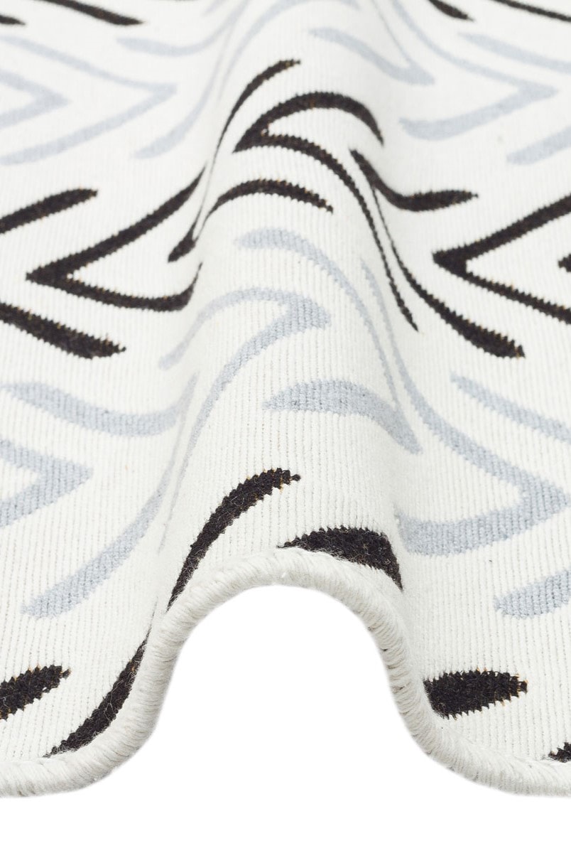 Arya 19 Beyaz Siyah Çift Taraflı Pamuklu Renkli Kilim Makinede Yıkanabilir Banyo Balkon Mutfak Kilimi