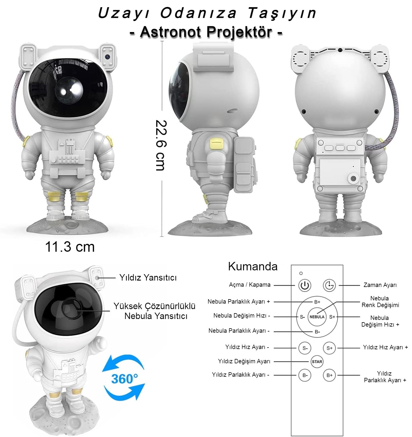 Astronot Projektör Gece Lambası