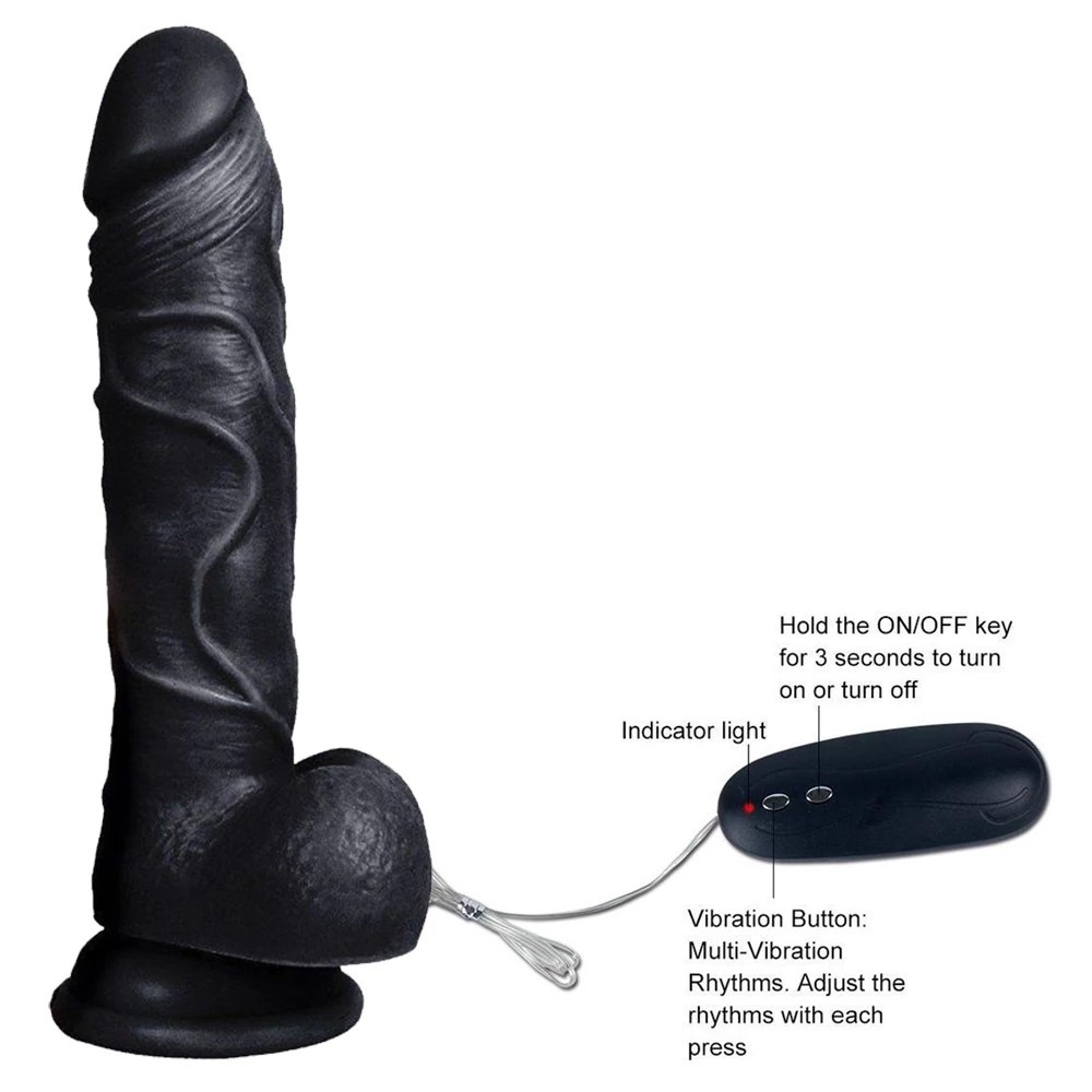 7.5" Black Vibrating Realistic Dildo with Suction Cup