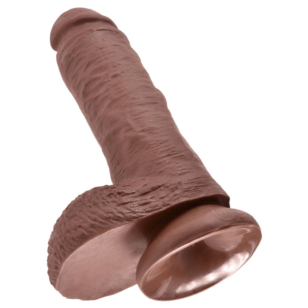 8" King Cock with Balls Ultra Realistic Brown Dildo