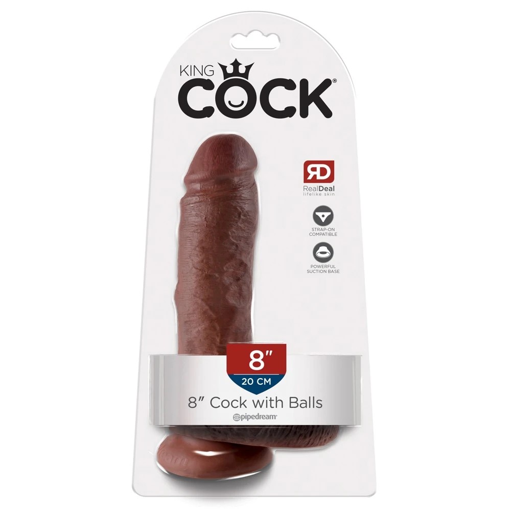 8" King Cock with Balls Ultra Realistic Brown Dildo