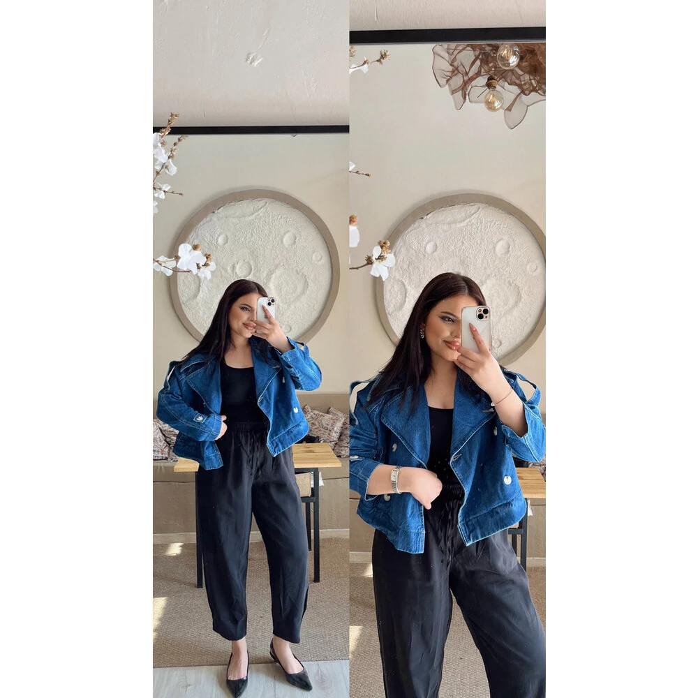 Mavi kot kruvaze kot ceket