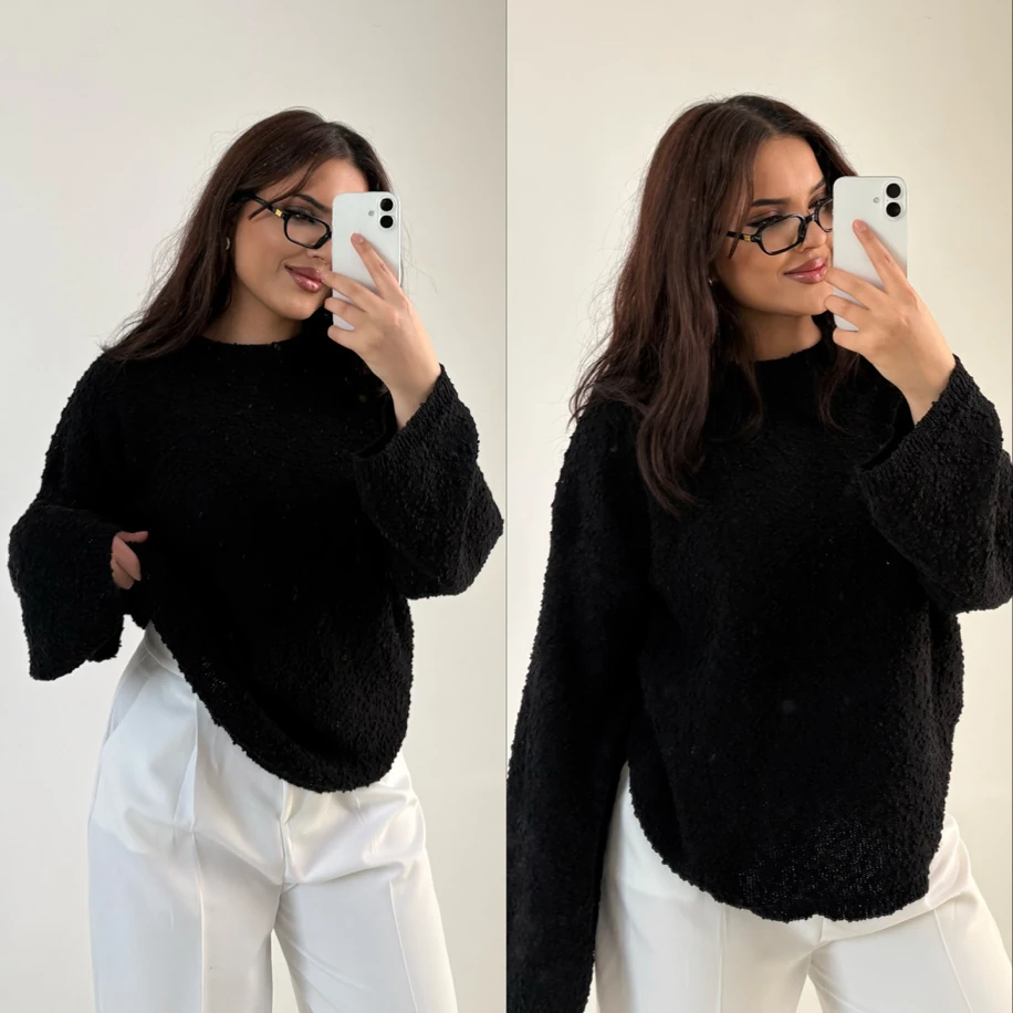 Kabartmalı triko kazak siyah