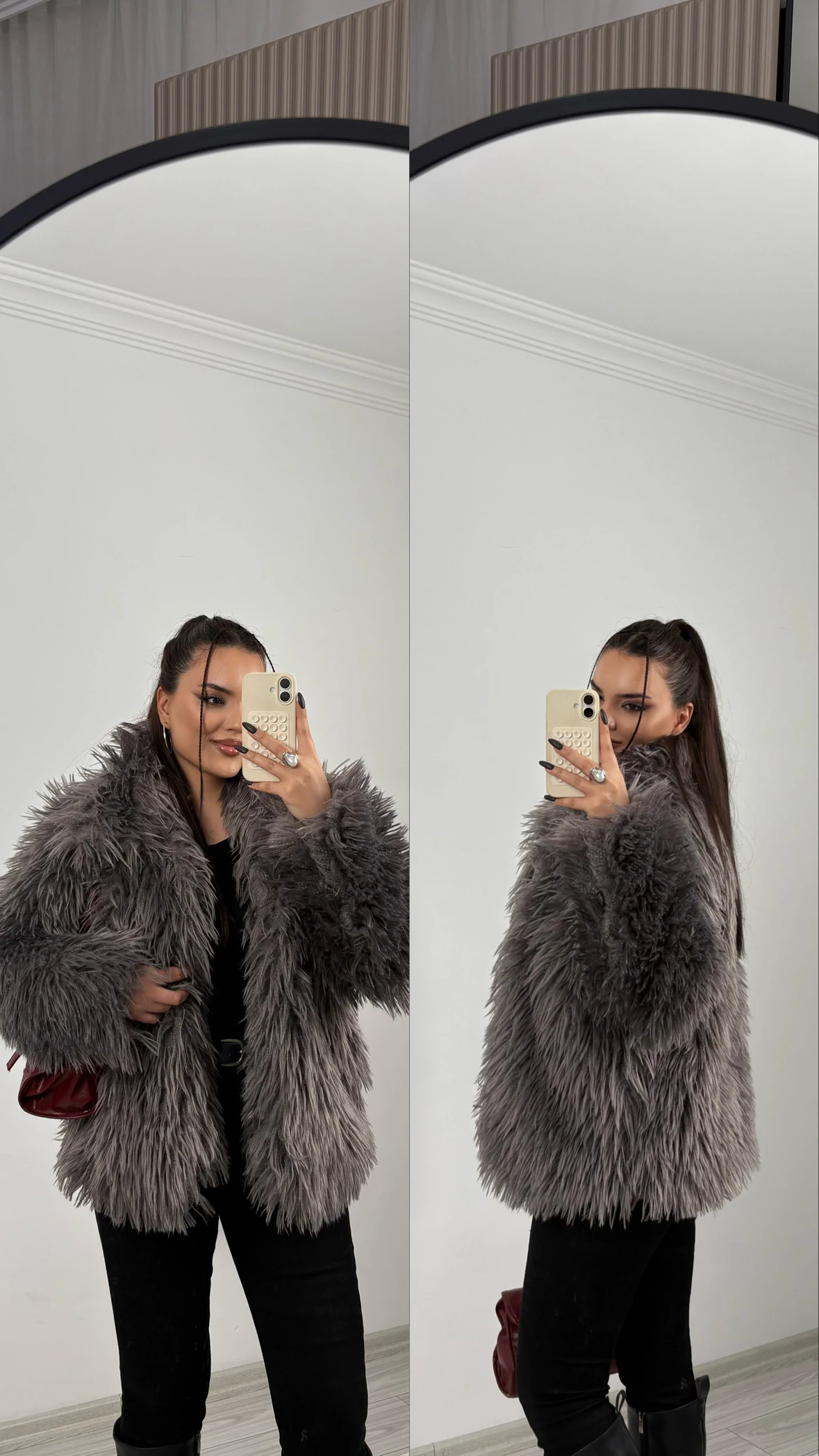 suni kürk ceket antrasit