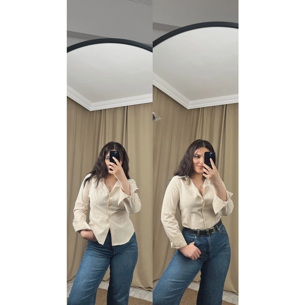 Basic belden oturtmalı gömlek taş