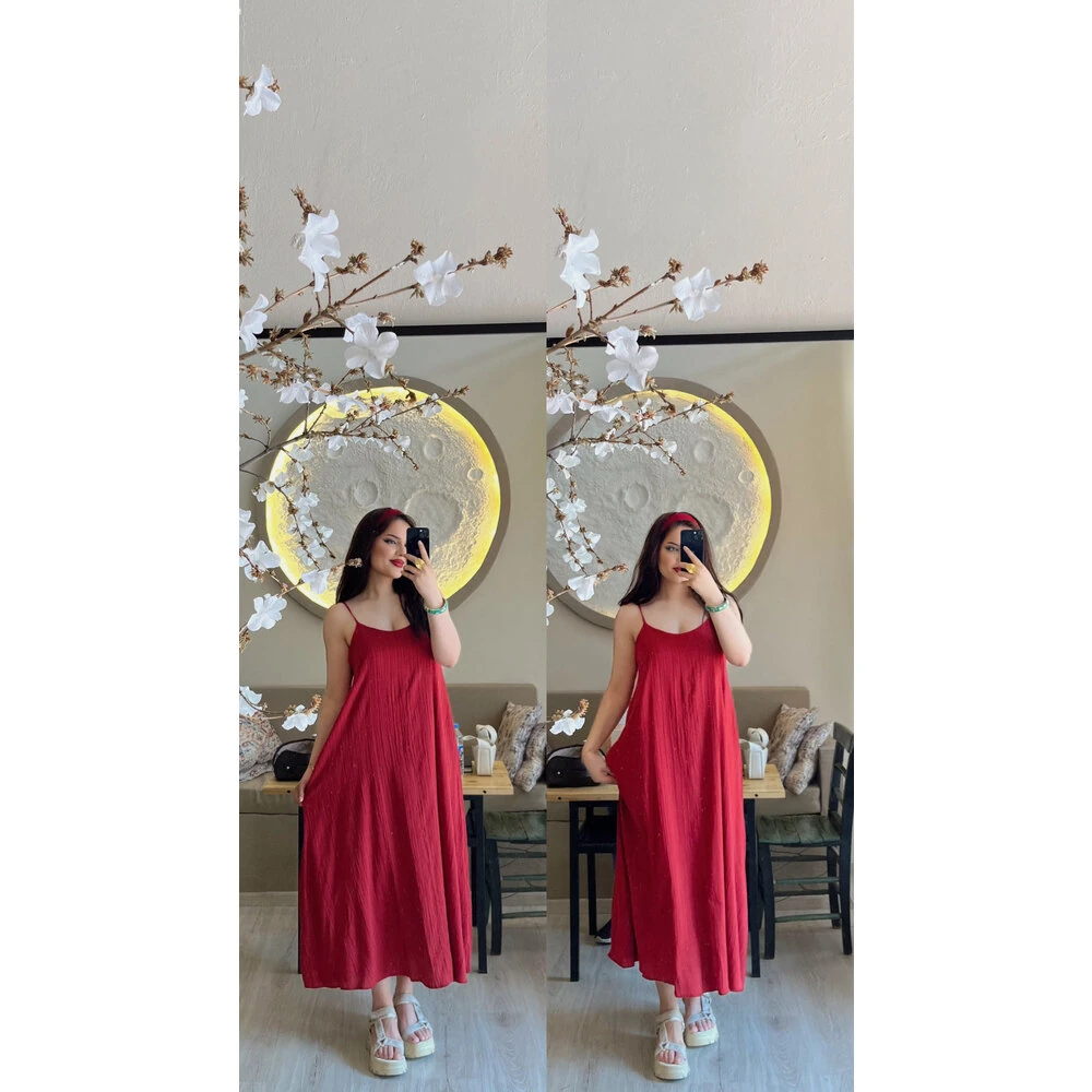 Ayarlanabilir ip askılı salaş elbise kırmızı