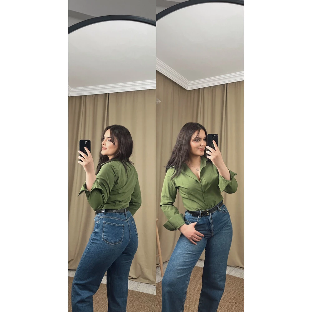 Basic belden oturtmalı gömlek yeşil