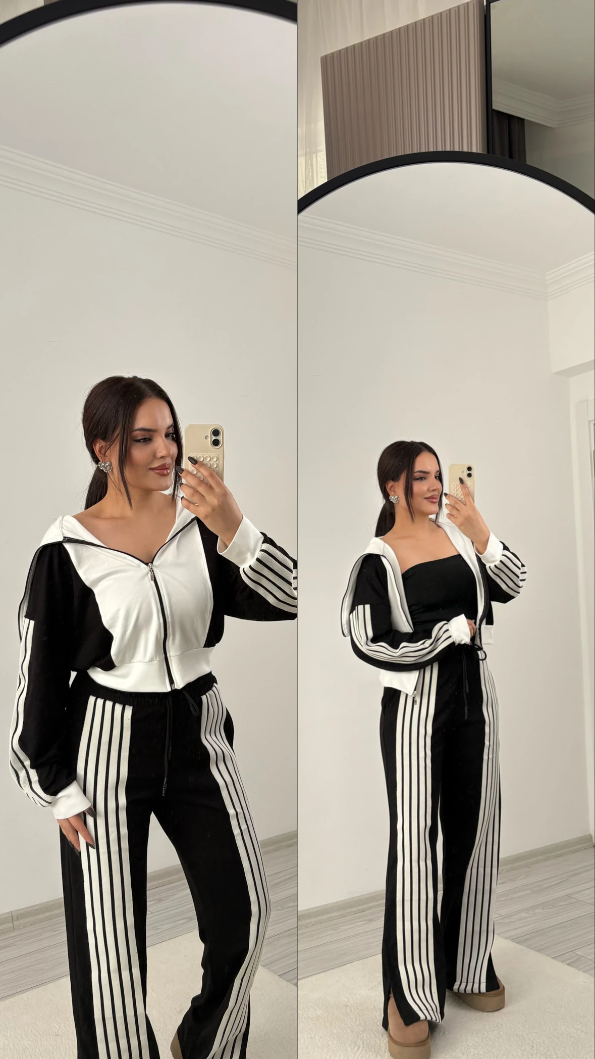 şeritli takım siyah