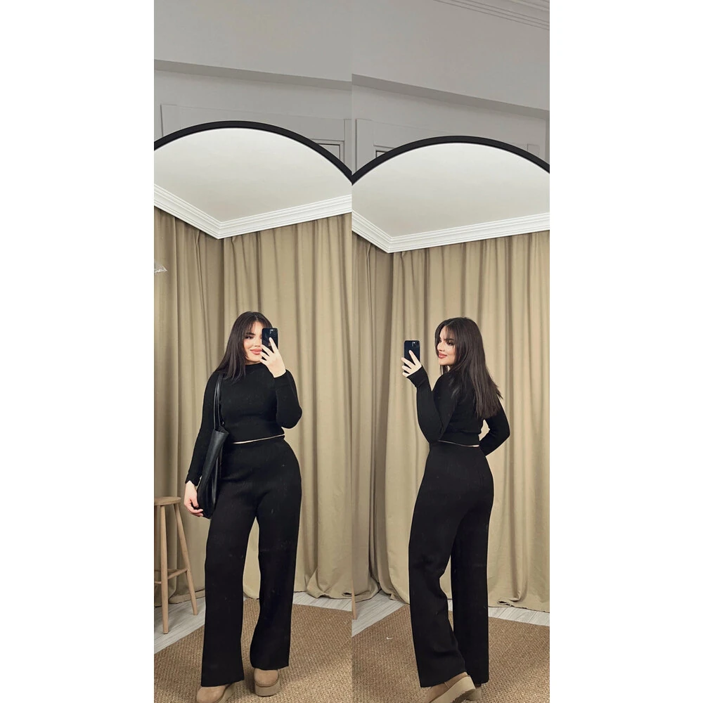 Triko parmak geçirmeli takım siyah