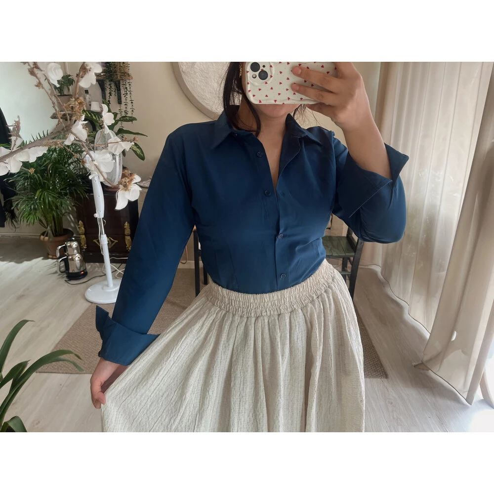 Basic belden oturtmalı gömlek lacivert