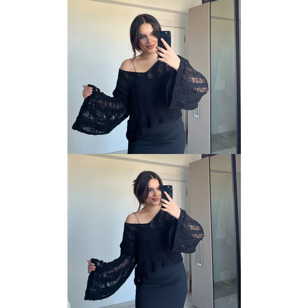 V yaka ajurlu kazak siyah