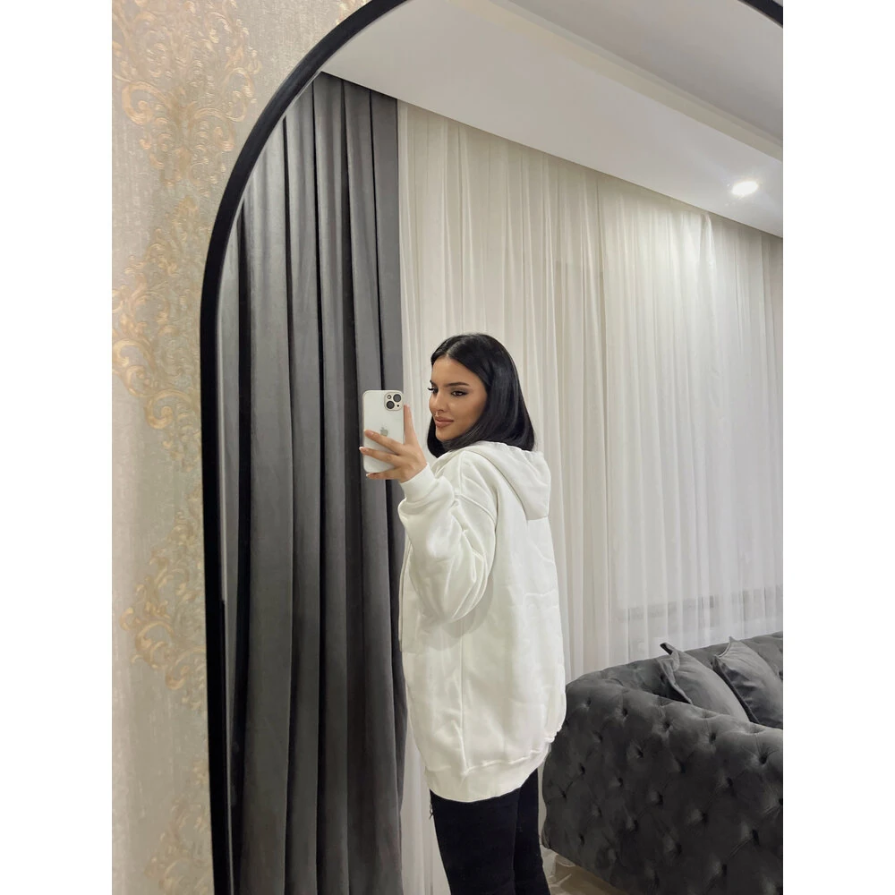 fermuarlı uzun oversize sweat beyaz