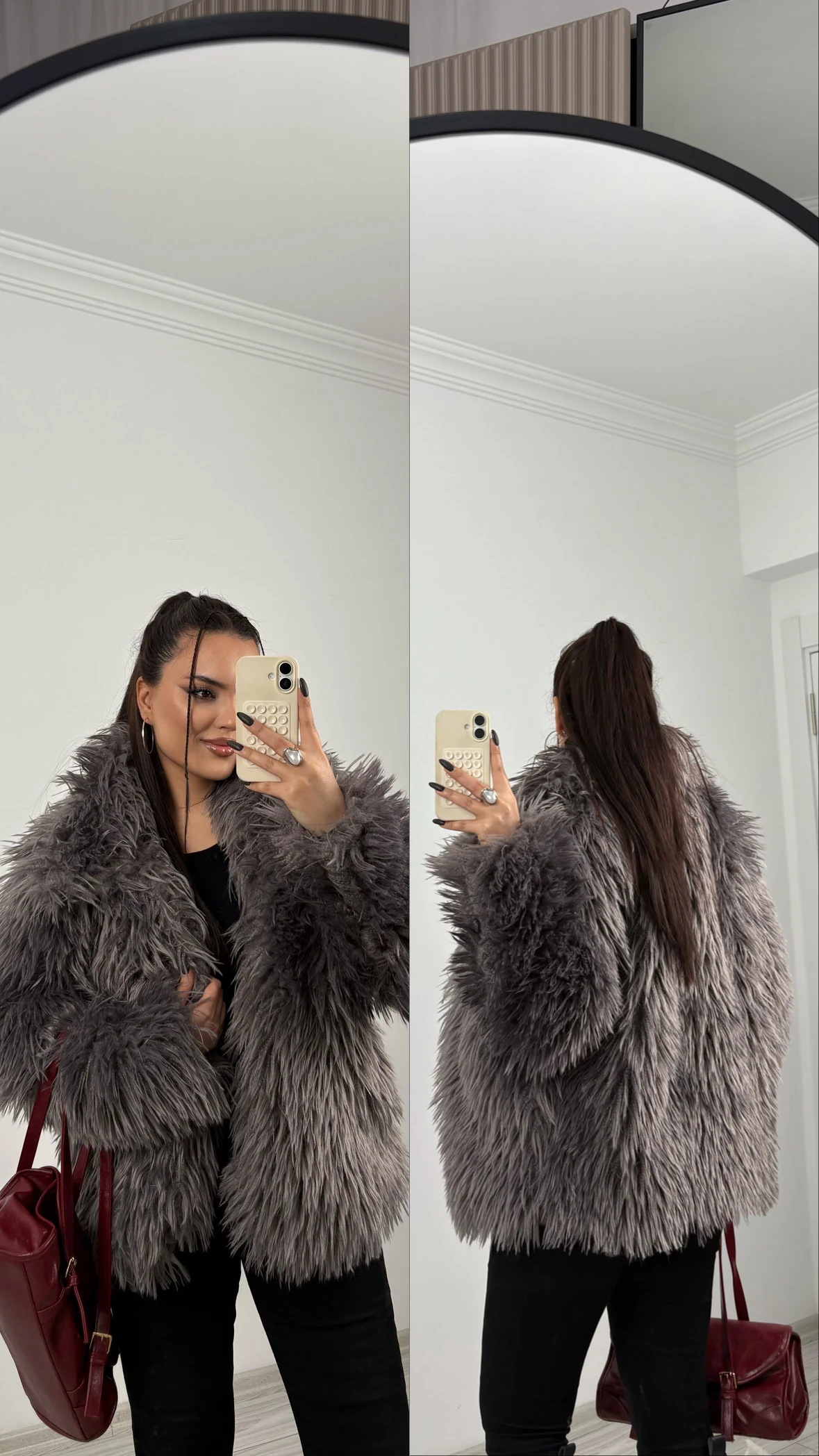 suni kürk ceket antrasit