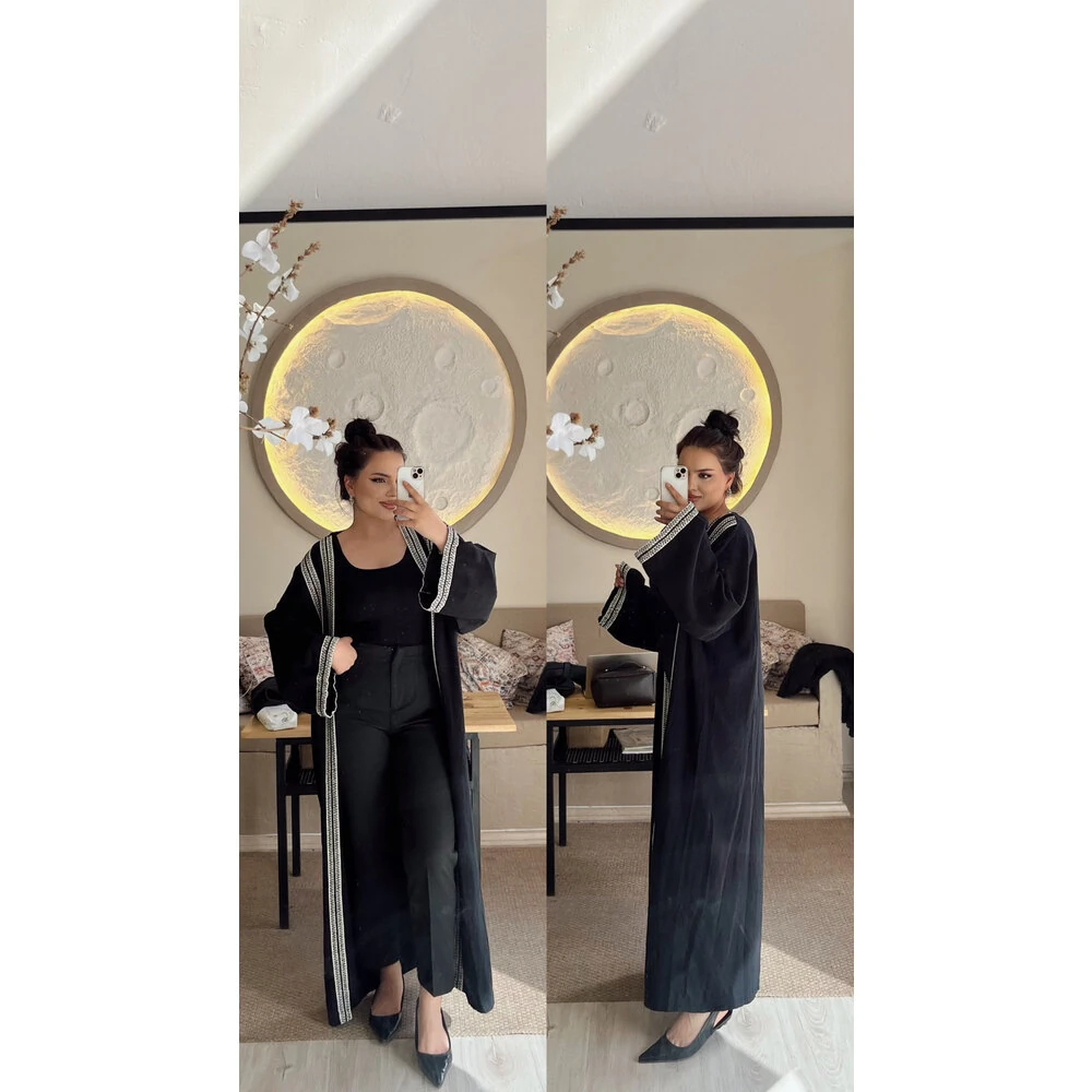 Keten uzun kimono siyah