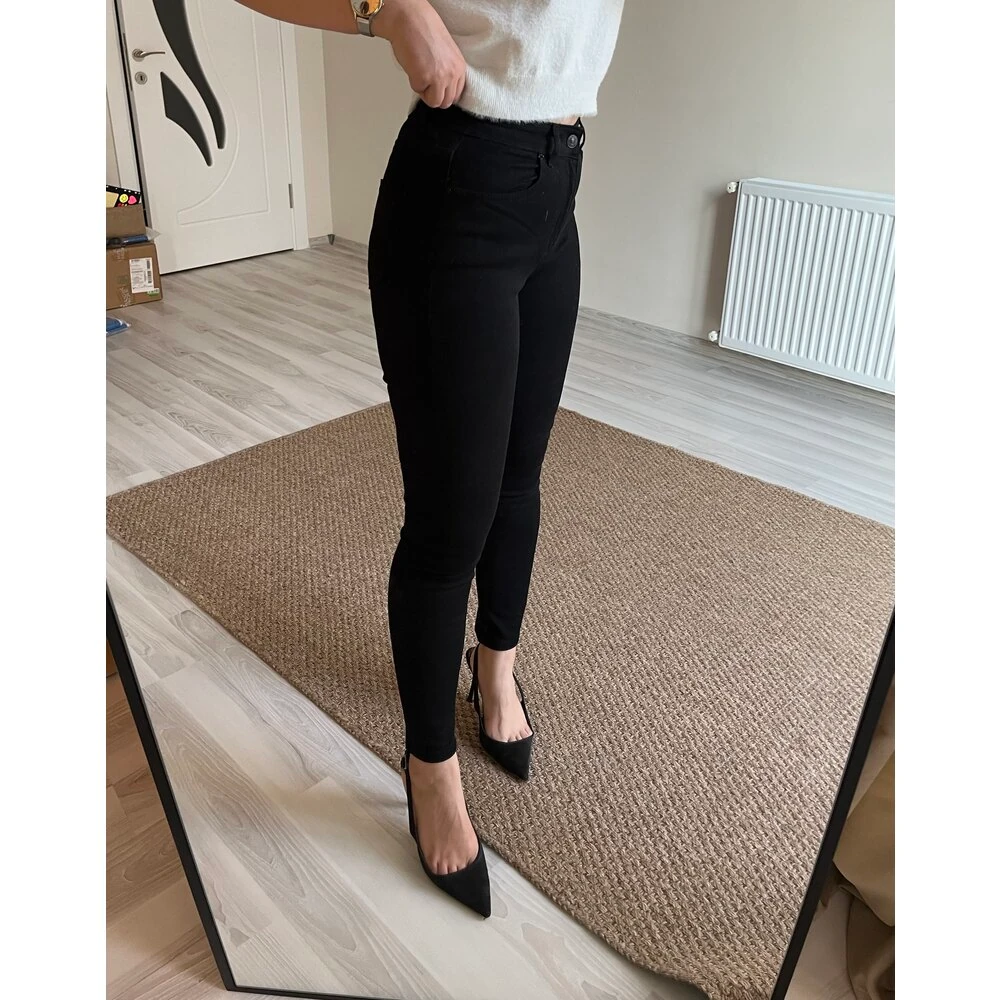 dar paça yüksek bel siyah jean