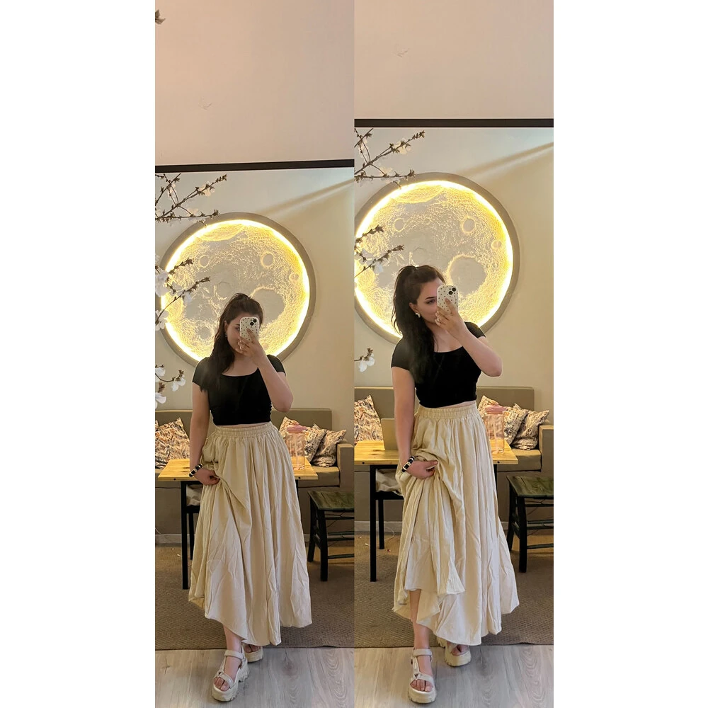 Bej gofre astarlı etek