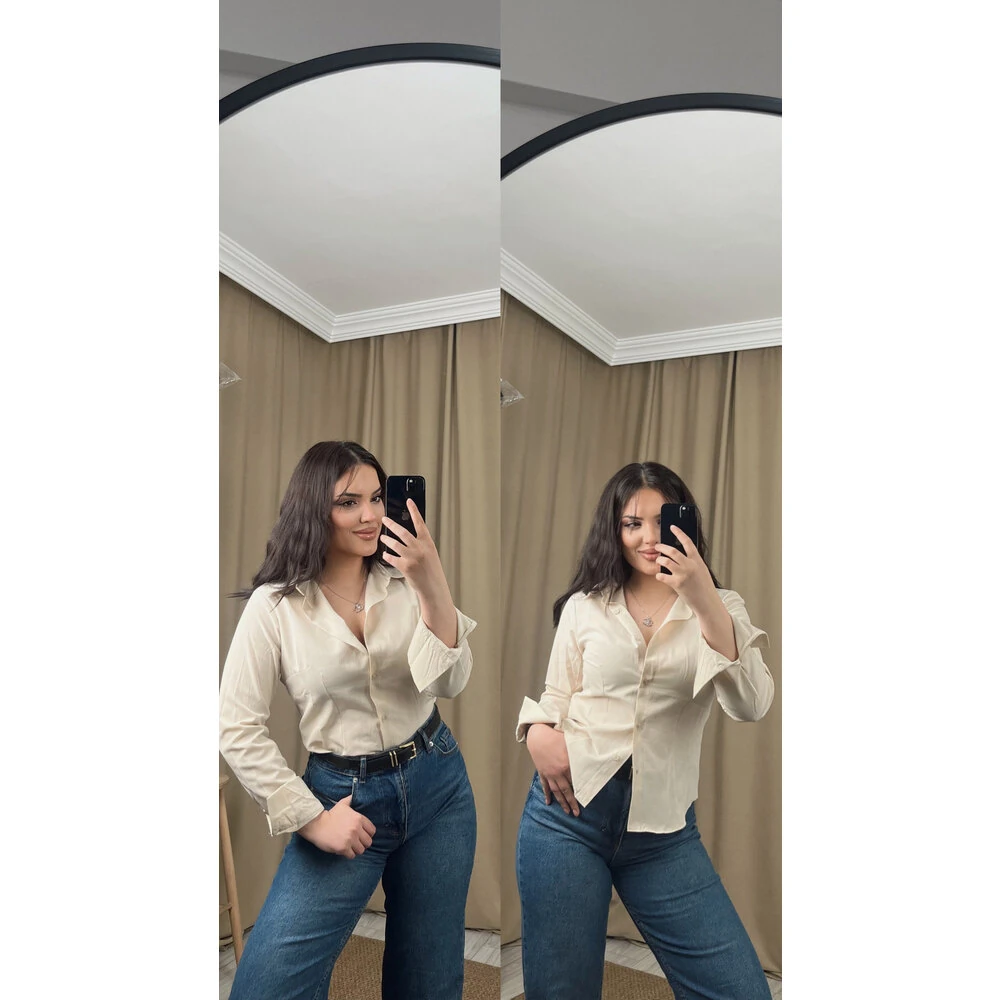 Basic belden oturtmalı gömlek taş