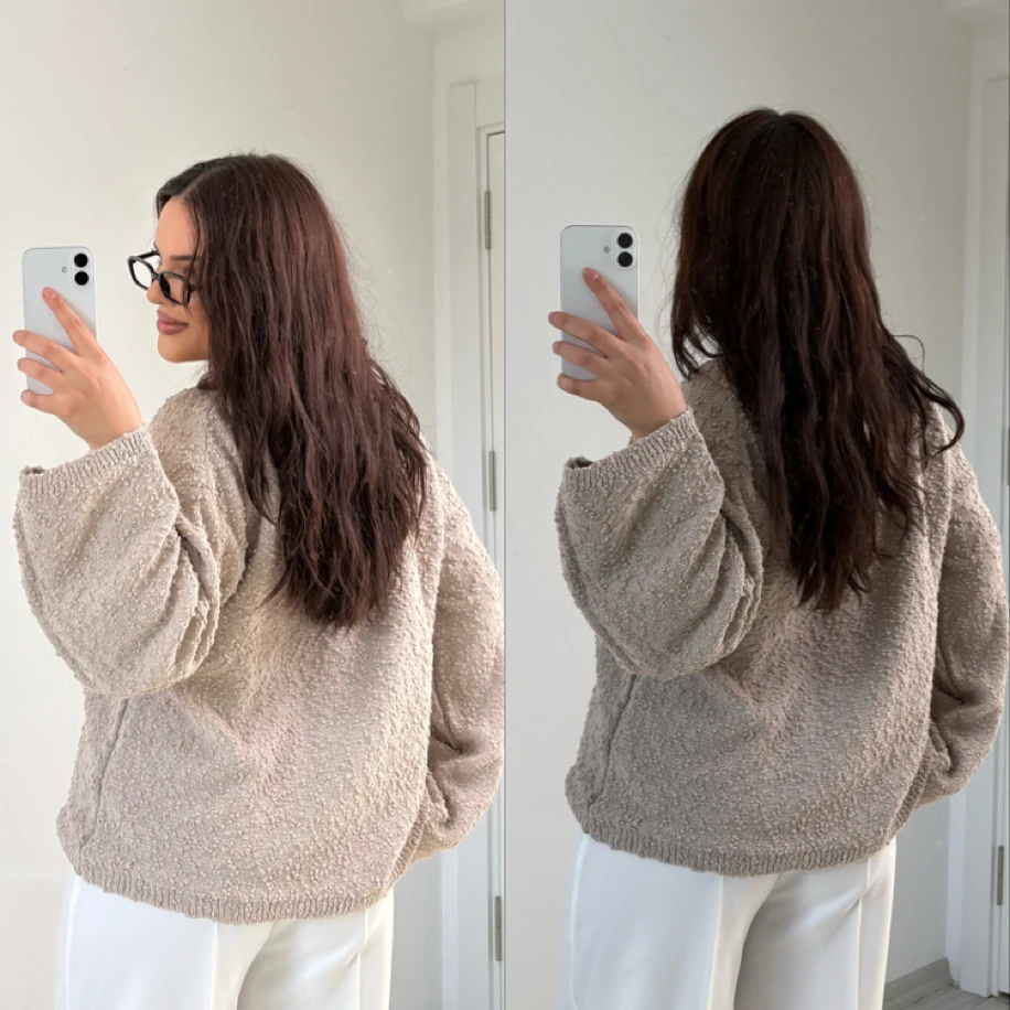 Kabartmalı triko kazak bej