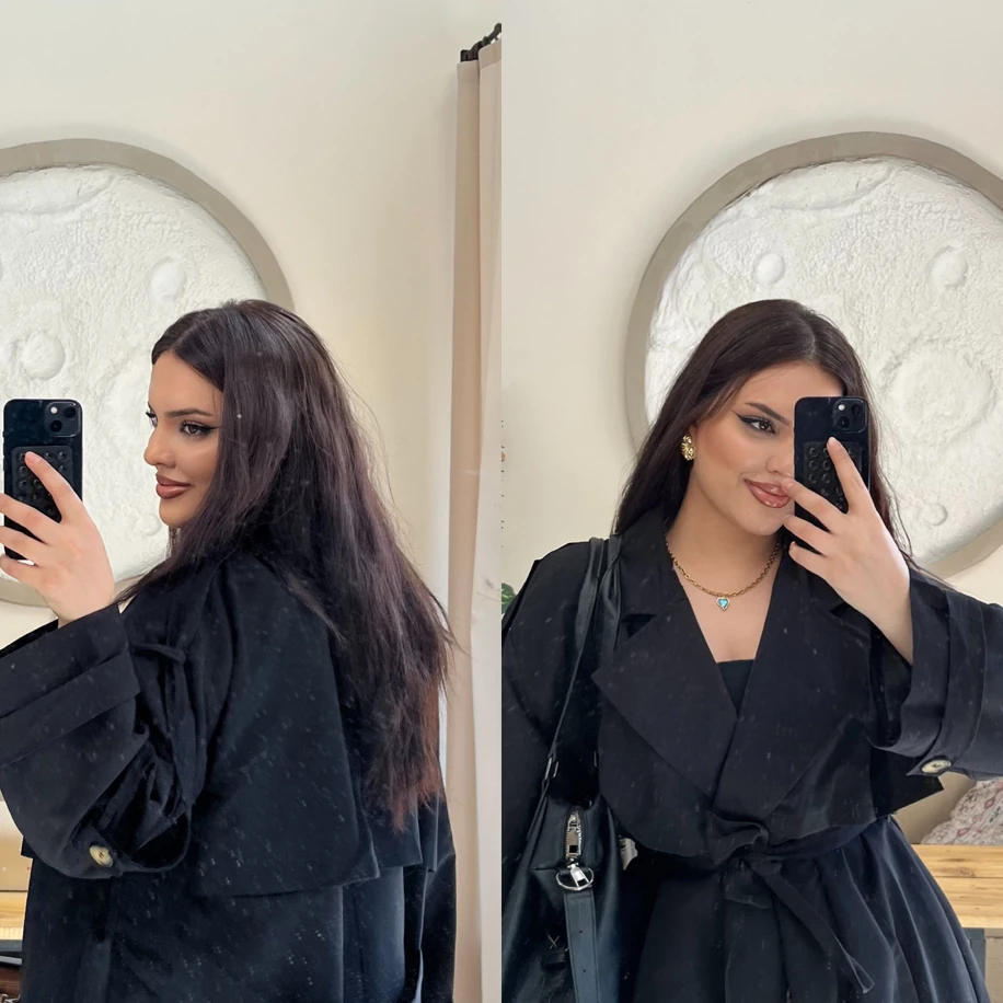 Premium uzun trençkot siyah