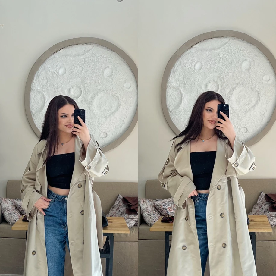 Premium uzun trençkot taş