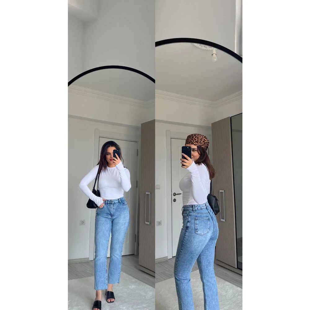 Zra premium kalite toparlayıcı boyfit jean mavi