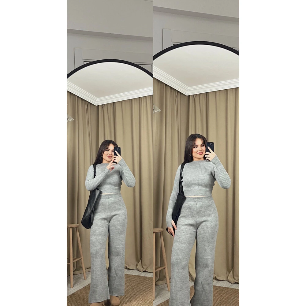 Triko parmak geçirmeli takım gri