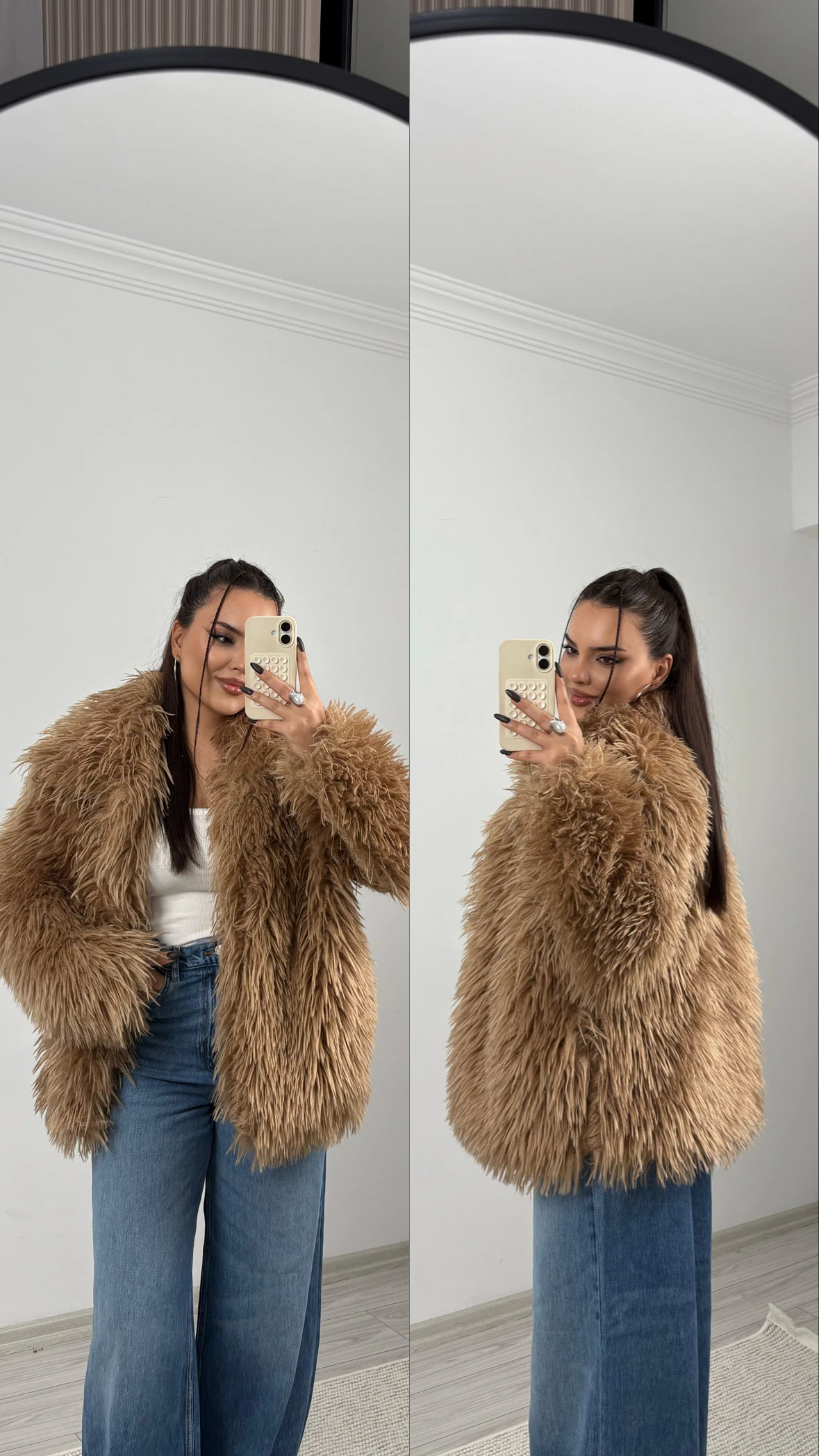 suni kürk ceket camel