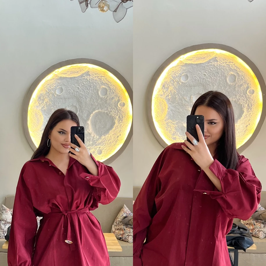 Bel kuşak detaylı gömlek bordo