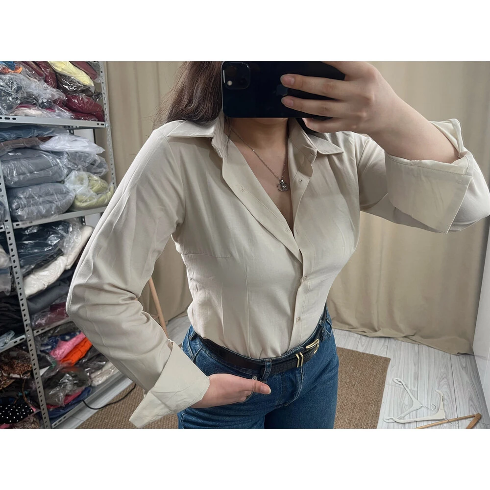 Basic belden oturtmalı gömlek taş