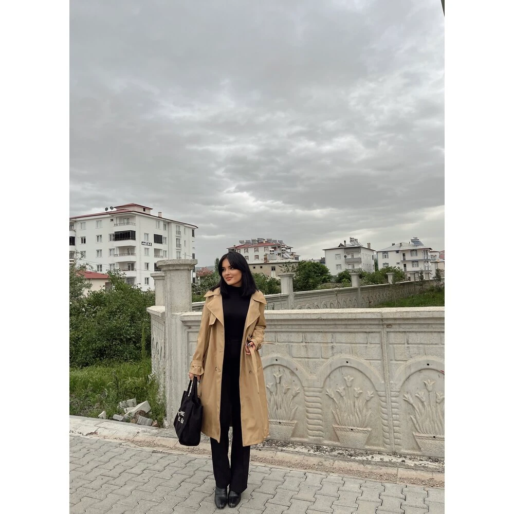 astarlı uzun trençkot camel