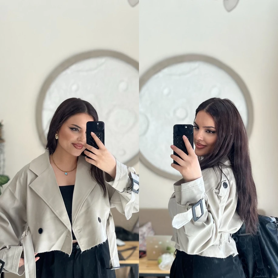 Premium kısa trençkot taş