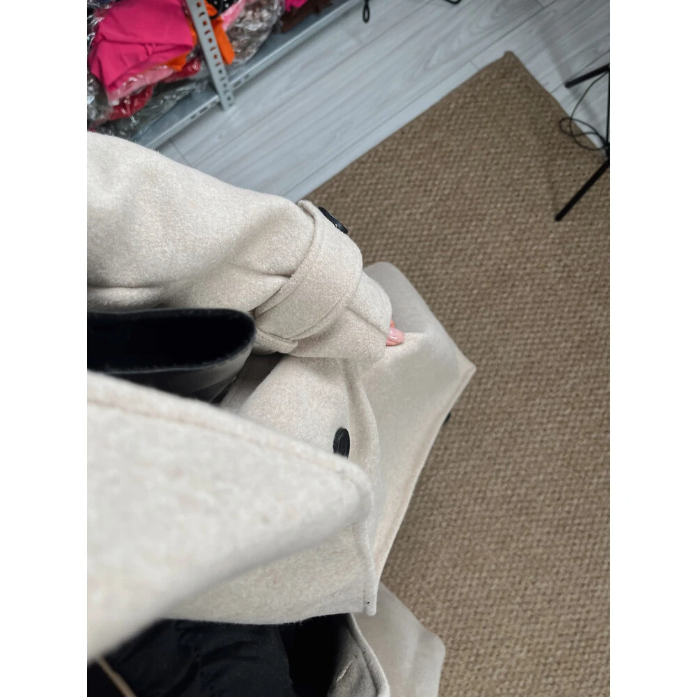 Premium astarlı kuşaklı uzun kaban bej