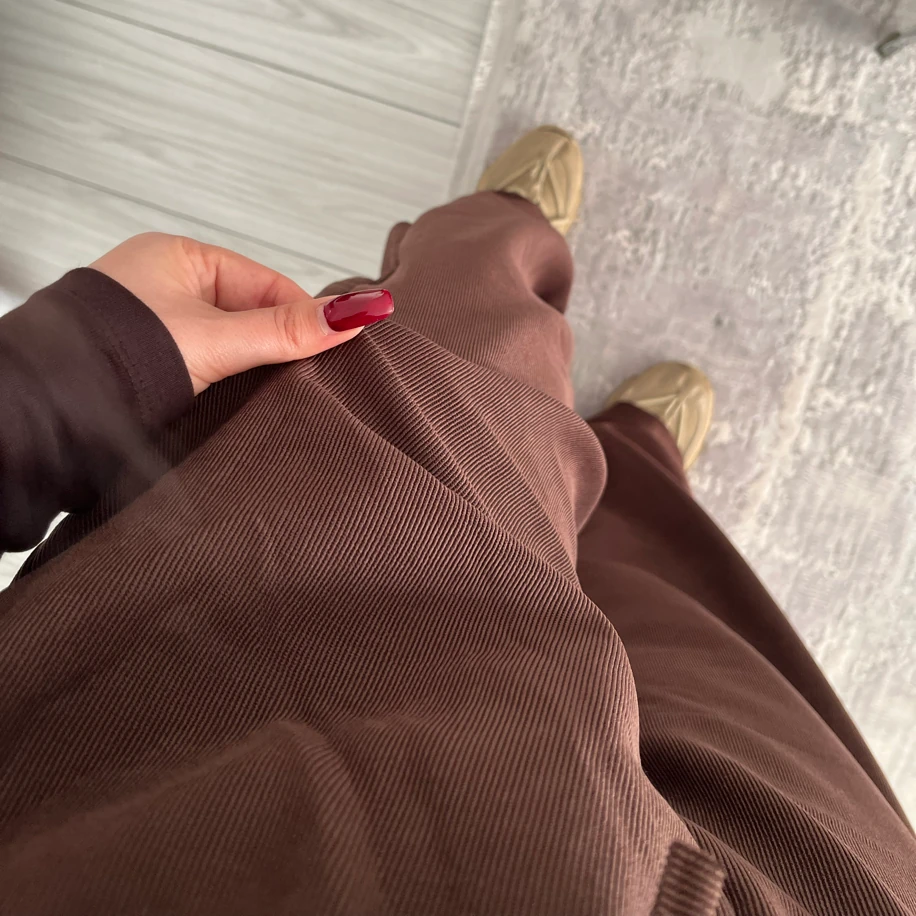 ince kemerli fitilli eşofman altı kahverengi