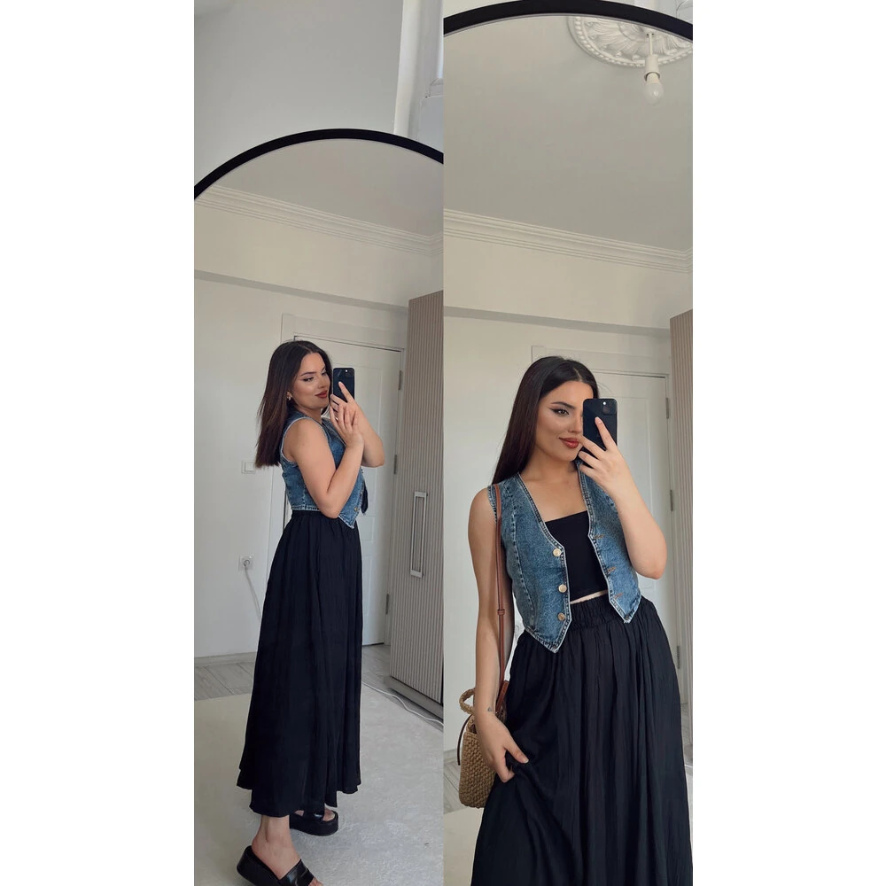 Siyah gofre astarlı etek